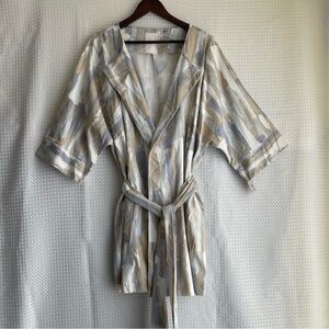 NWT NATORI Women's 2X Belted Robe Abstract Gray Tan White 2 Pockets Cotton #697